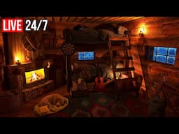 🔴 Sleep Instantly in 3 Minutes - Cozy Winter Hut with Blizzard Sounds, Wind & Fireplace - Live 24/7