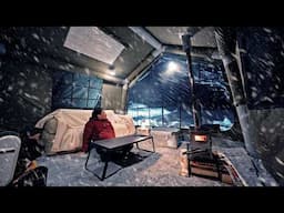 Cold and heavy snow. Car camping with an inflatable tent.