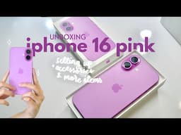 2025 UNBOXING IPHONE 16 PINK 256GB (setting up, camera comparison, accessories, and more) 🌷🎀