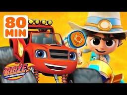 80 MINUTES of Blaze and Kid Cowboy Rescues & Races! 🤠 w/ AJ & Luna | Blaze and the Monster Machines