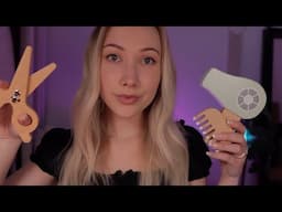 ASMR Wooden Haircut & Styling | shampoo washing, cutting, layered sounds🧴 ✂️