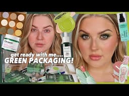 full face of GREEN products challenge 🤍 GRWM (packaging challenge)