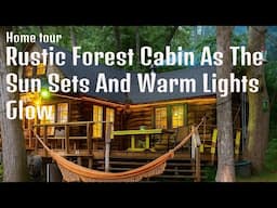 Evening Log Cabin Tour | Cozy Off-Grid Living in the Forest | Exploring Tiny House