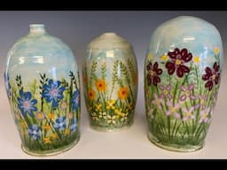 Flower painting with Kiwi underglazes.
