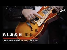 Slash shows Mark Agnesi the first-ever sunburst Les Paul guitar