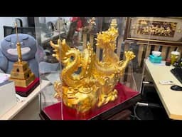 Tượng rồng hồ lô mạ vàng Cao 42 dài 55 sâu 18 nặng 16 kg