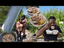 Salt mackerel run down | dumpling, banana ,ripe planting & dasheen cooking for my sister and niece