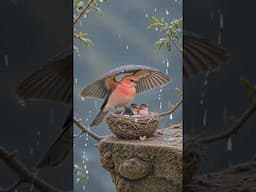Cute mother bird protect her children from raining #foryou #birdslovers #birdsoftiktok #shorts
