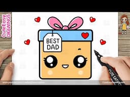 🎁 How to Draw a Cute Father's Day Gift Box – Step-by-Step Drawing for Kids 💙