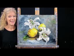 LILIES AND LEMONS- Learn How to Draw and Paint with Acrylics-Easy Beginner Acrylic Painting Tutorial