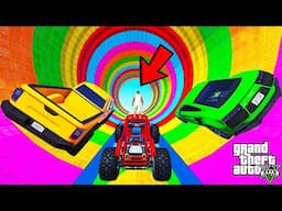 FRANKLIN TRIED RAINBOW TUNNEL PARKOUR RAMP CHALLENGE GTA 5 | SHINCHAN and CHOP