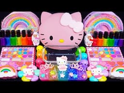 ASMR Kitty Rainbow Slime mixing Eyeshadow, Glitter & Random things into slime #Satisfying #slimeasmr