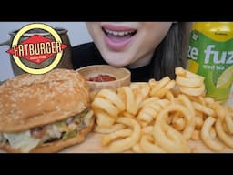 FATBURGER Ultimate BBQ Burger with Cury Fries *ASMR Food Sounds | N.E Let's Eat