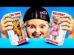 Ballerina Cappuccina vs Giant Squid Game Doll! Italian Brainrot Hide and Seek in Boxes Challenge!