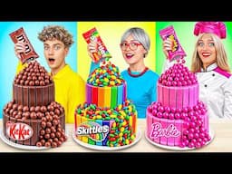 Me vs Grandma vs Barbie Cooking Challenge! Pink Color Food Challenge by YUMMY JELLY