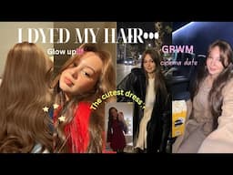 Biggest GLOW UP ever💋|🎀صبغت شعري 2 مرات (Cinema date, makeup tutorial and i bought a cute DRESS)💗💄👛🩷