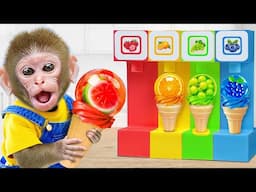 KiKi Monkey make Colorful Fruit Jelly Ice Cream at home to play funny with Puppy | KUDO ANIMAL KIKI