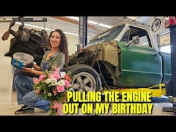 Pulling An Engine On My Birthday!! Inline 6 Is Out Of The C10 Shortbed
