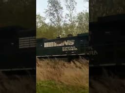 Norfolk Southern train hits the horn as we chase it.