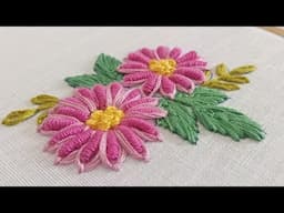 Super easy bullion stitch and lazy daisy stitch flower embroidery design