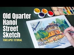 Watercolour sketch of orange Old Quarter building