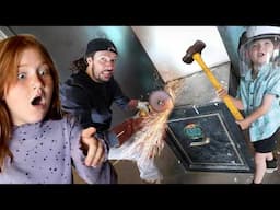 OPENiNG a MYSTERY SAFE!!  Adley Niko & Navey help me break open an abandoned old Skatestation vault