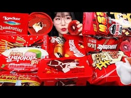 ASMR MUKBANG | 레드 디저트 아이스크림 젤리 깨먹는 티라미수 라면 초콜릿 먹방 & 편의점 RED DESSERT JELLY CAKE FOOD