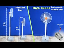 How to Make a Rechargeable Stand Fan at Home | Foldable High Speed DC Fan