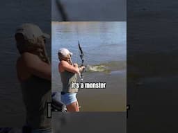 Bowfishing a GIANT CARP! 🤯🤯#fishing #bowfishing #monsterfish #wife