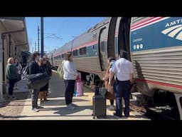 Passengers board an Amtrak train at Westerly Station on Sunday, March 9, 2025.