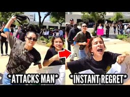 ICE Protesters Attack Man Until They Realize He Is ARMED