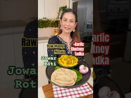 Raw mango pithla with garlic chutney tadka and Jowar Roti