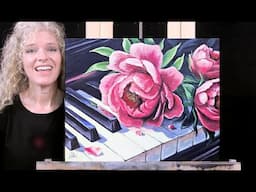 PEONIES AND PIANO KEYS- Learn How to Draw and Paint with Acrylics-Beginner Acrylic Painting Tutorial