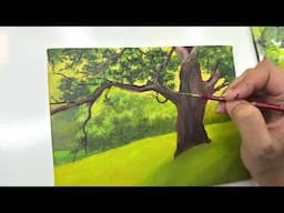 Easy Landscape painting for beginners / how to paint a tree step by step tutorial