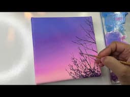 Easy flower painting for beginners/ sunset painting/ acrylic painting tutorial