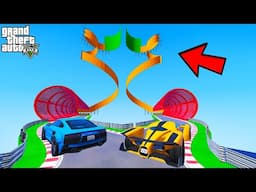 FRANKLIN TRIED TWIN UPWARD LOOPS PARKOUR RAMP CHALLENGE GTA 5 | SHINCHAN and CHOP