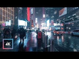 Snowfall Walk in Manhattan, New York Snowy Walk at Night, Binaural Audio