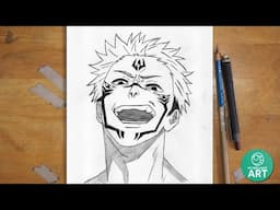 How to Draw Sukuna Laughing – Jujutsu Kaisen Art Tutorial | Step by Step
