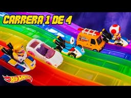 Carrera 1 de 4 en Pista Arcoiris de Hot Wheels Barbie Shy Guy Light Blue Toad Wario Mario Bros Movie