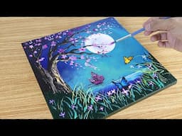 So Easy! Paint a Magical Full Moon Night – Acrylic Tutorial for Beginners