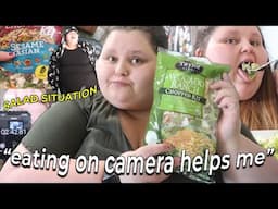 Amberlynn wants you to believe she loves salad & eating on camera helps her