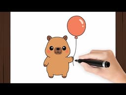 How To Draw a CAPYBARA WITH BALLOON KAWAII I Easy