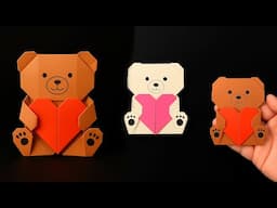 How to Make a Cute Origami Teddy Bear Holding a Heart! 🧸💖 Easy Paper Craft