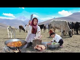 Shepherd's Life in the Highest Mountain of Afghanistan | Shepherd Mother Cooking Village Style Food