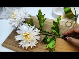 DIY ribbon flower/how to make Chrishanthemum with satin ribbon, easy