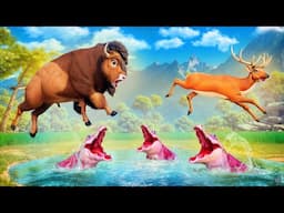 Brave Deer’s Epic Mission to Save Jungle Animals from a Wild Bison Attack | Animal Rescue