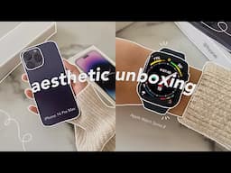 📦 iphone 14 pro max (deep purple) + series 8 apple watch | aesthetic unboxing 💜
