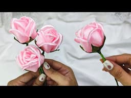DIY ribbon roses/how to make beautiful rosebud flower with satin ribbon easily