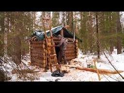 4 DAYS OF SURVIVAL IN EXTREME COLD -30°C. I'M BUILDING A HOT LOG CABIN. BUSHCRAFT.