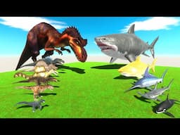 Who Is The Boss? Red Dinosaurs vs Megalodon Squad | Dinosaurs Simulator